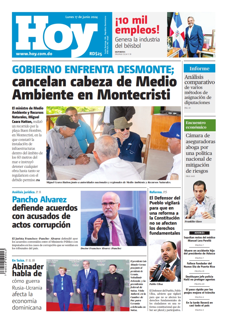 Portada Periódico Hoy, Lunes 17 Junio, 2024