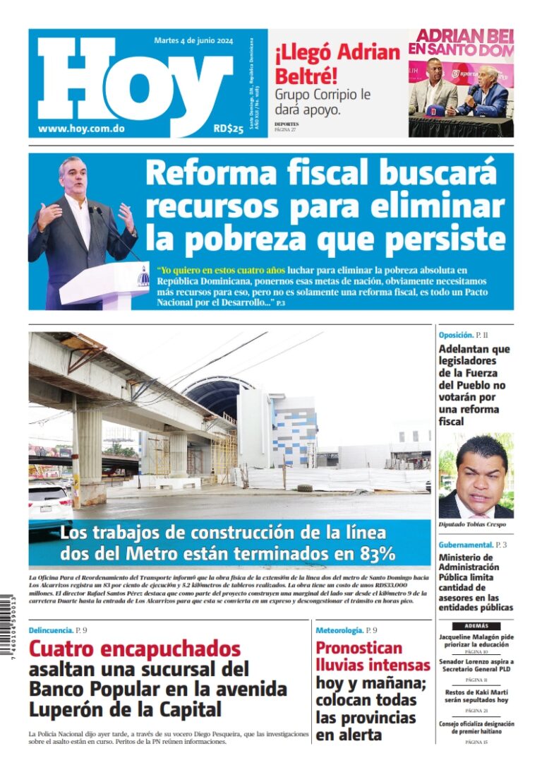 Portada Periódico Hoy, Martes 04 Junio, 2024