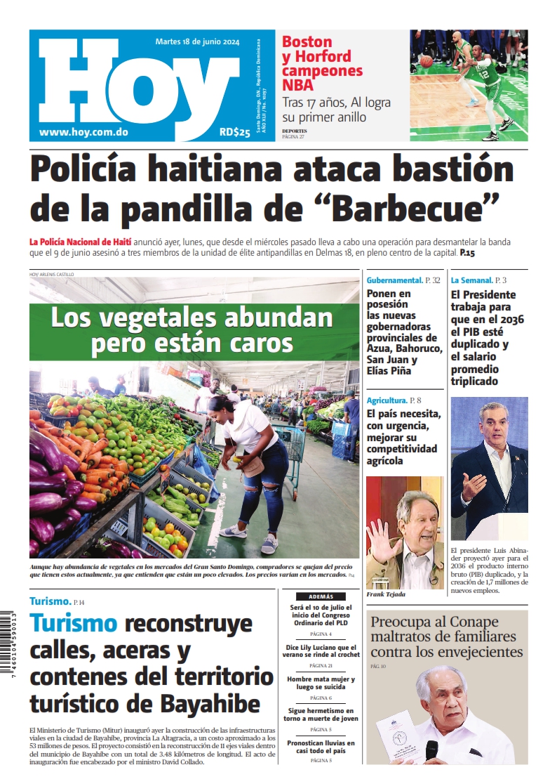 Portada Periódico Hoy, Martes 18 Junio, 2024