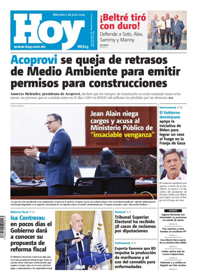 Portada Periódico Hoy, Miércoles 05 Junio, 2024