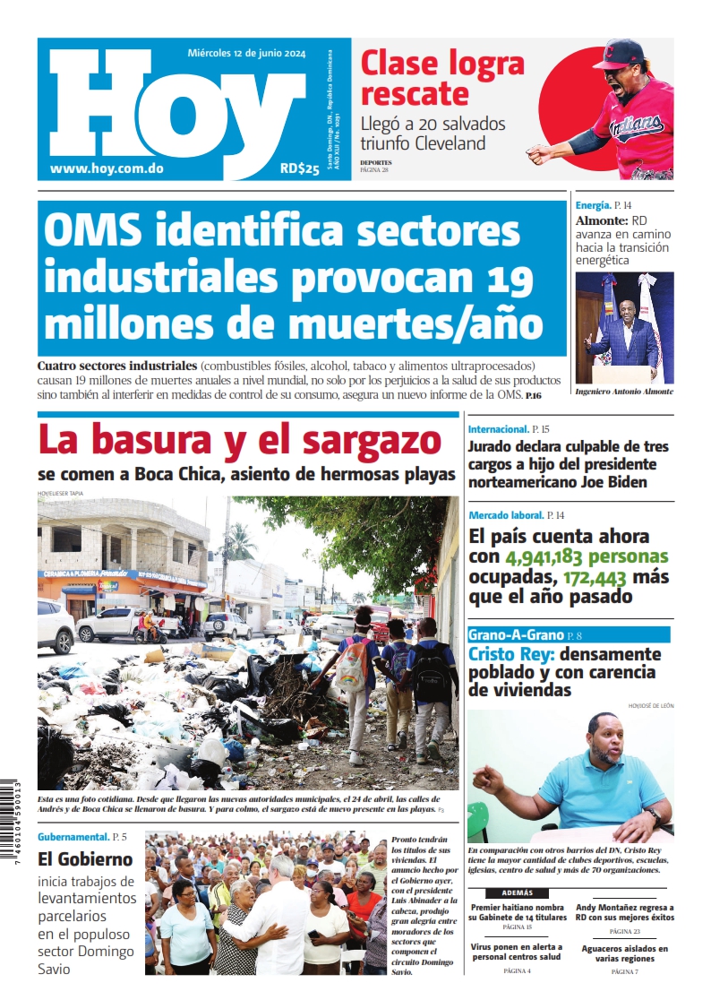 Portada Periódico Hoy, Miércoles 12 Junio, 2024