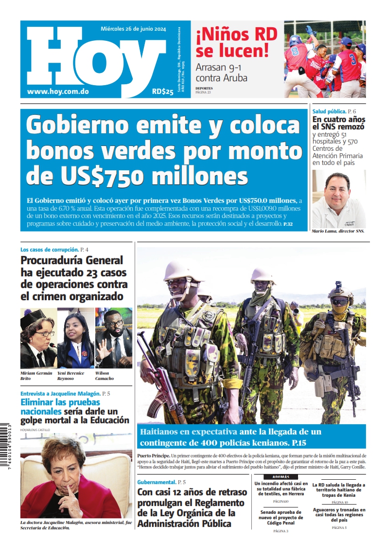 Portada Periódico Hoy, Miércoles 26 Junio, 2024