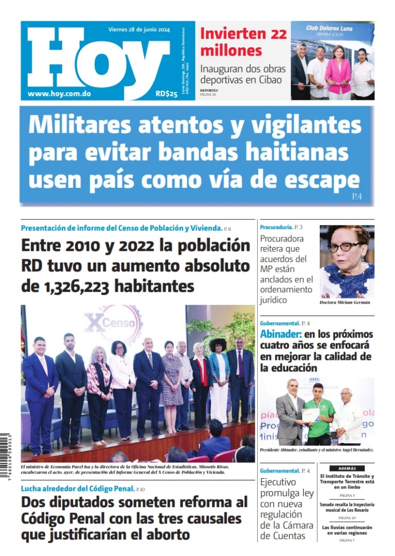 Portada Periódico Hoy, Viernes 28 Junio, 2024