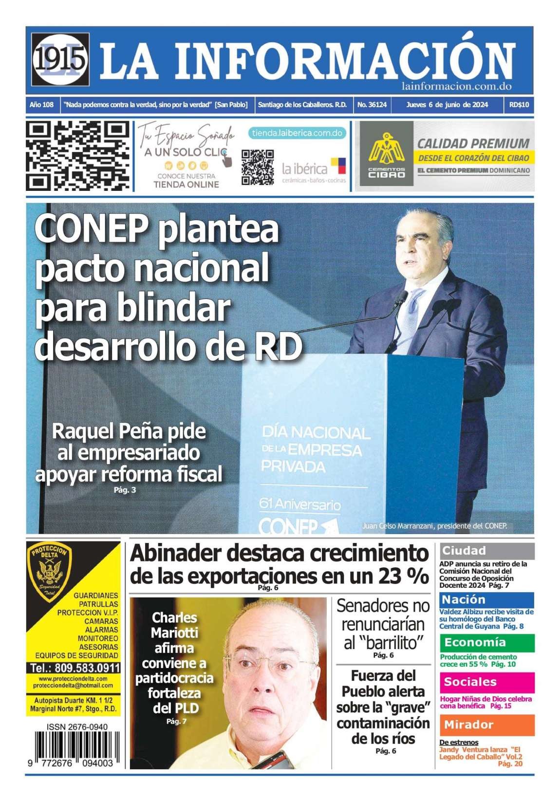 Portada Periódico La Información, Jueves 06 Junio, 2024