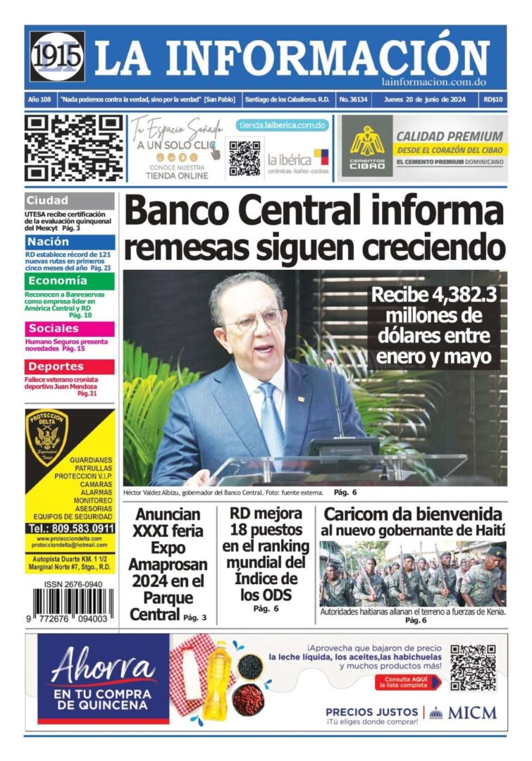 Portada Periódico La Información, Jueves 20 Junio, 2024