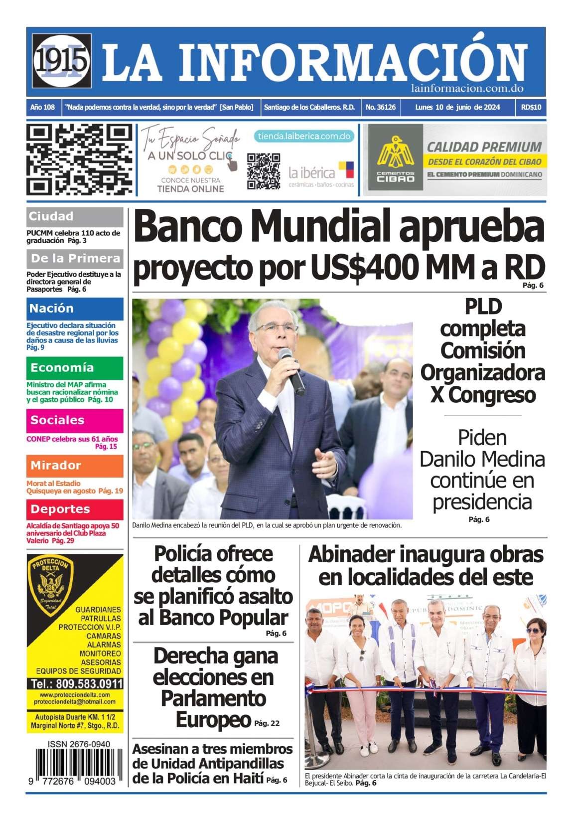 Portada Periódico La Información, Lunes 10 Junio, 2024
