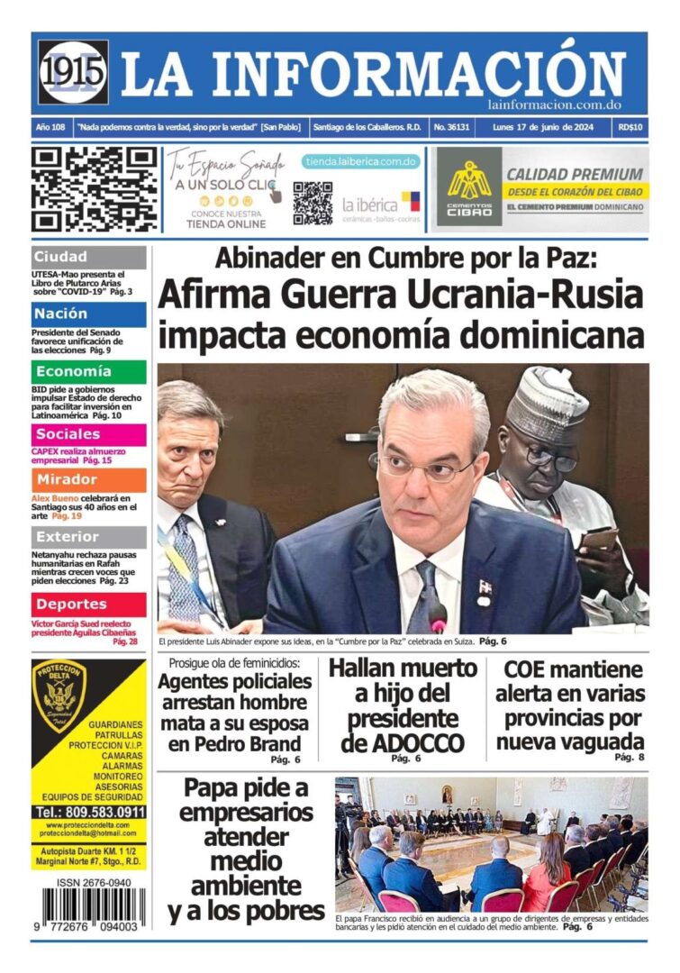 Portada Periódico La Información, Lunes 17 Junio, 2024
