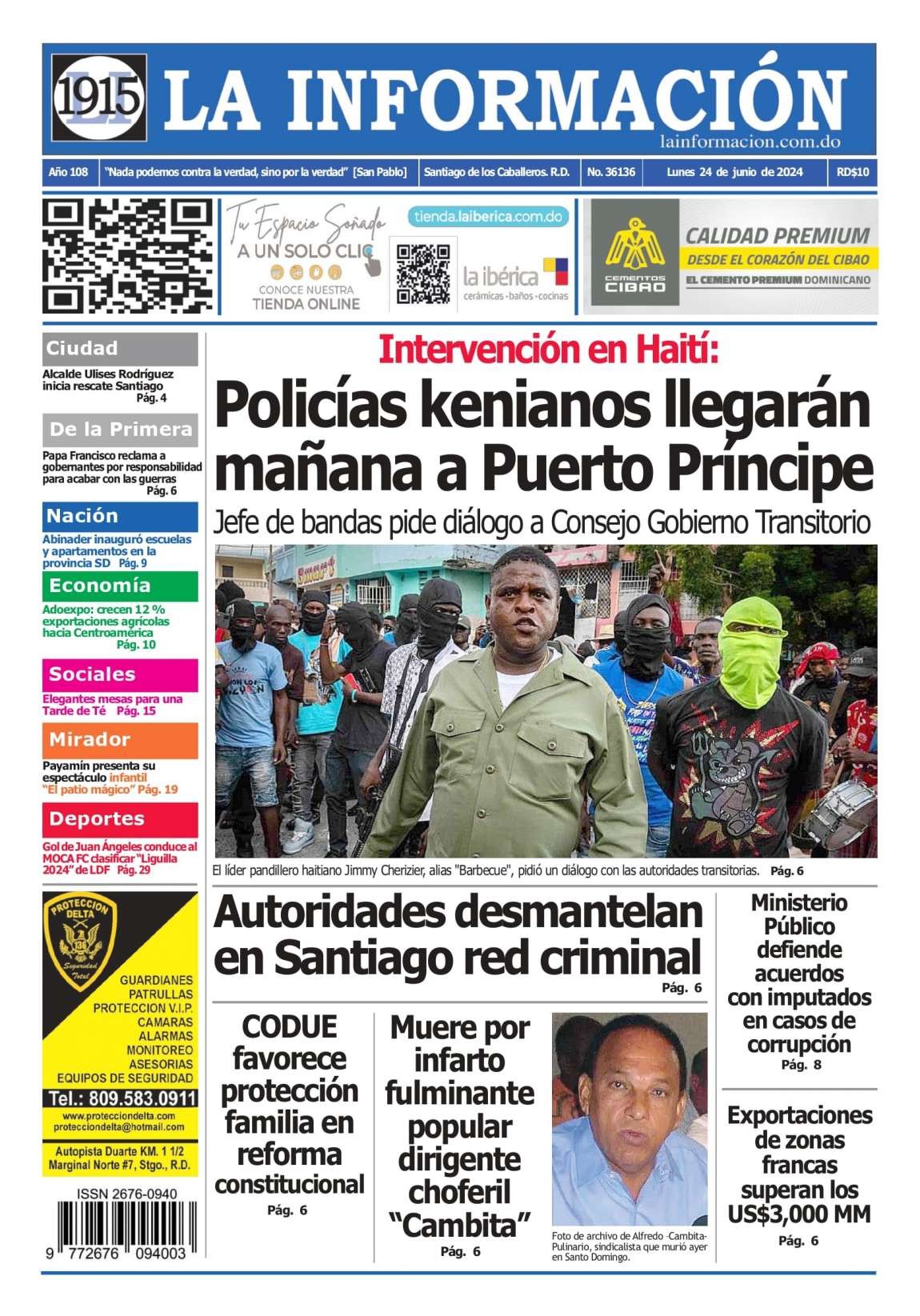 Portada Periódico La Información, Lunes 24 Junio, 2024