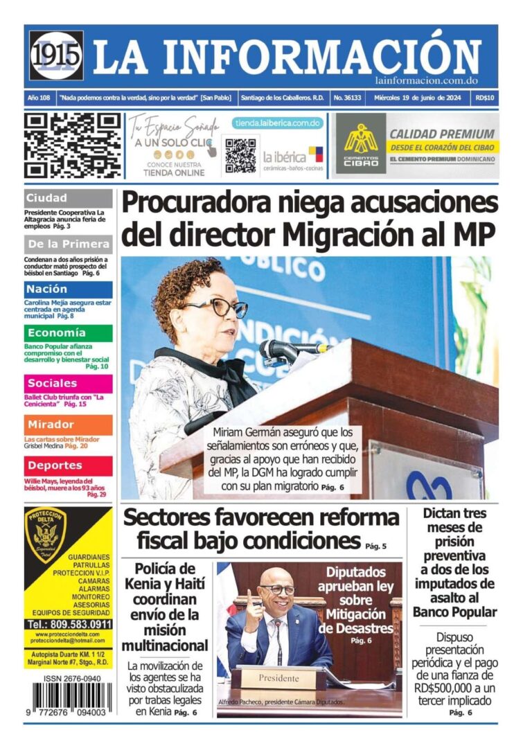 Portada Periódico La Información, Miércoles 19 Junio, 2024