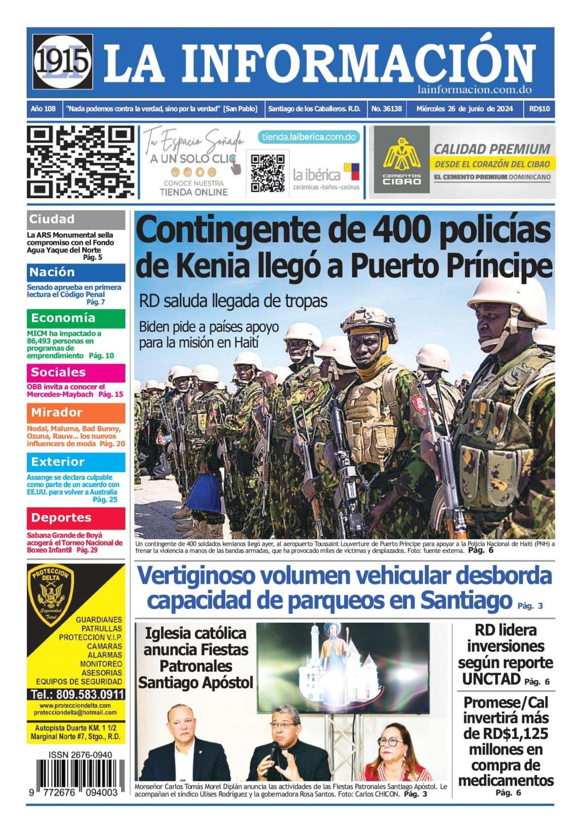 Portada Periódico La Información, Miércoles 26 Junio, 2024