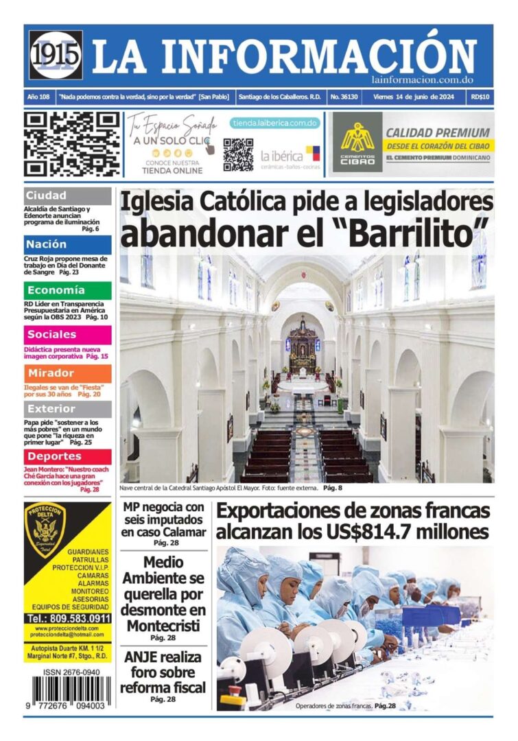 Portada Periódico La Información, Viernes 14 Junio, 2024