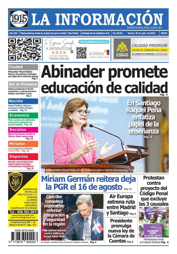 Portada Periódico La Información, Viernes 28 Junio, 2024
