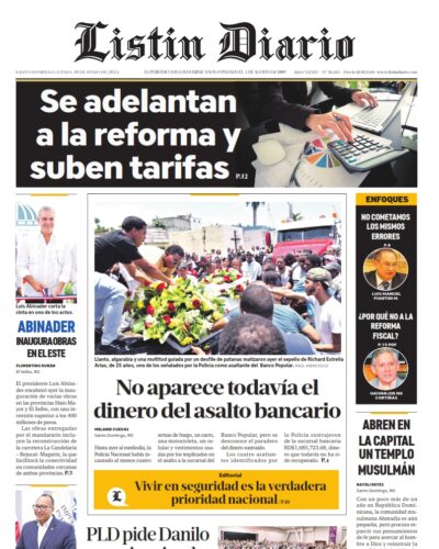 Portada Periódico Listín Diario, Lunes 10 Junio, 2024