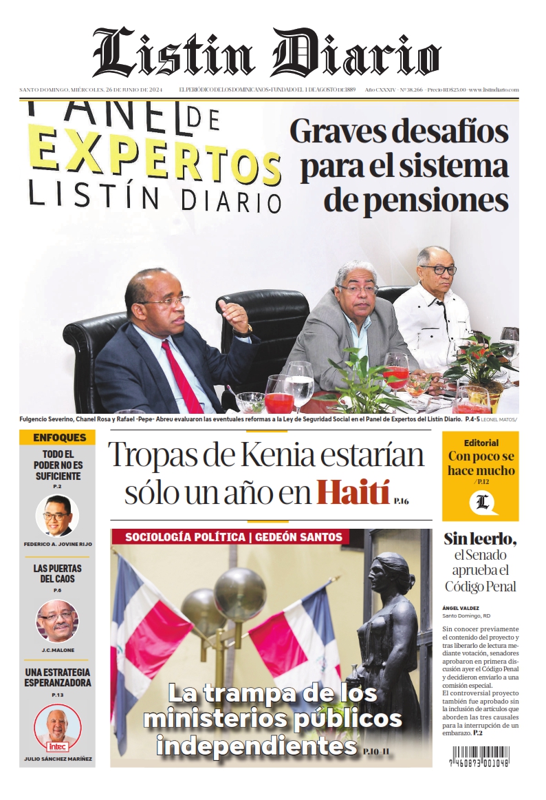 Portada Periódico Listín Diario, Miércoles 26 Junio, 2024