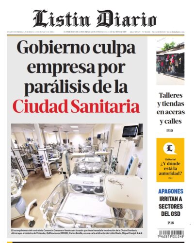 Portada Periódico Listín Diario, Viernes 14 Junio, 2024