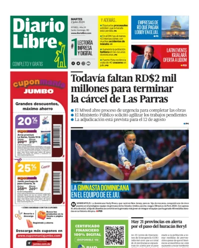 Portada Periódico Diario Libre, Martes 02 Julio, 2024