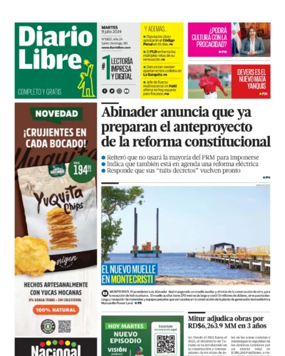 Portada Periódico Diario Libre, Martes 09 Julio, 2024