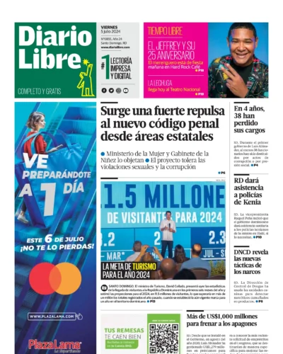 Portada Periódico Diario Libre, Viernes 05 Julio, 2024