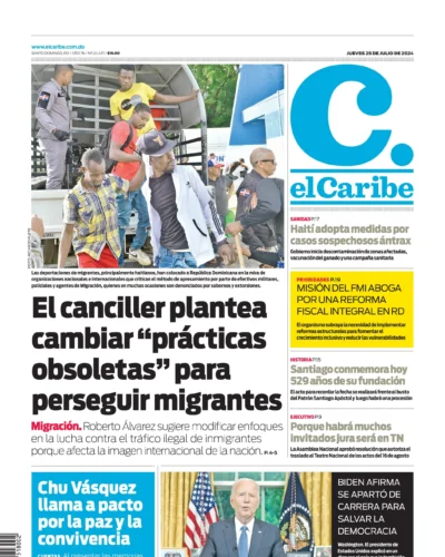 Portada Periódico El Caribe, Jueves 25 Julio, 2024