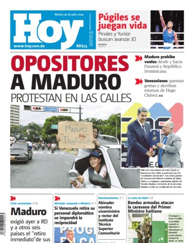 Portada Periódico El Caribe, Martes 30 Julio, 2024