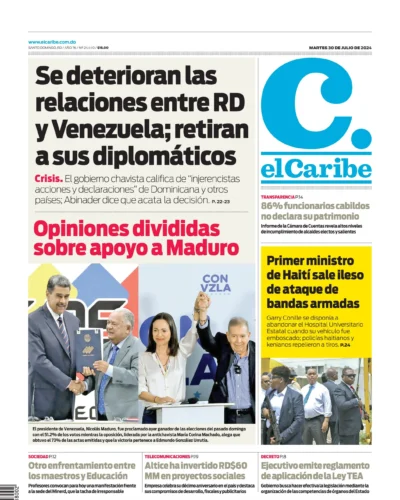 Portada Periódico El Caribe, Martes 30 Julio, 2024