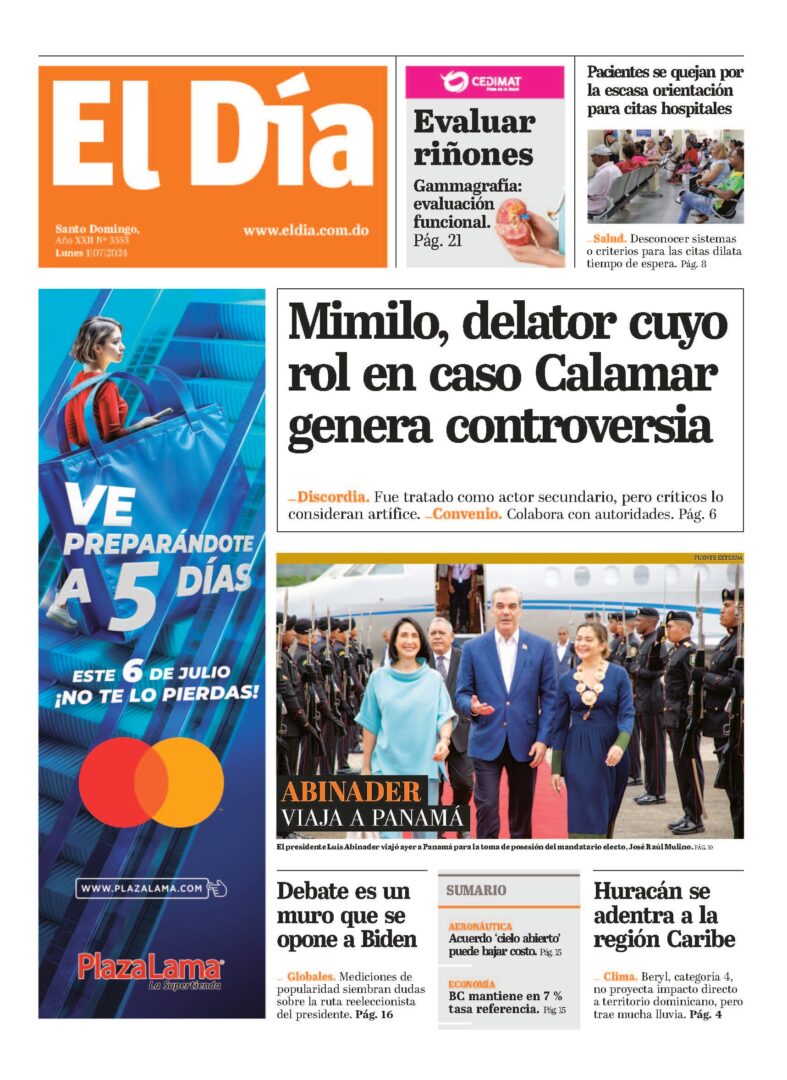 Portada Periódico El Día, Lunes 01 Julio, 2024