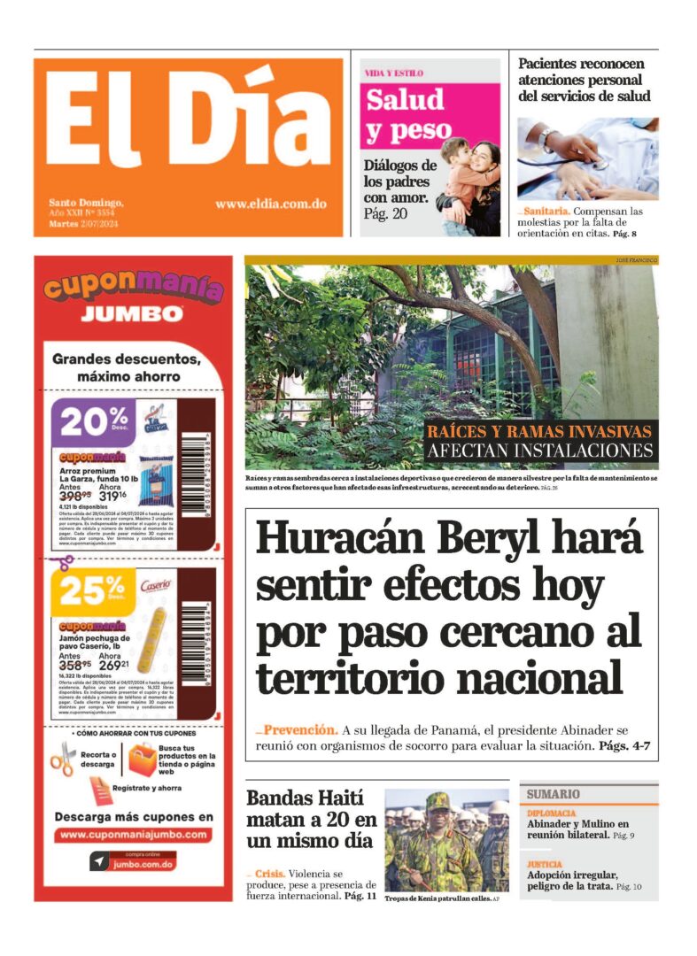 Portada Periódico El Día, Martes 02 Julio, 2024