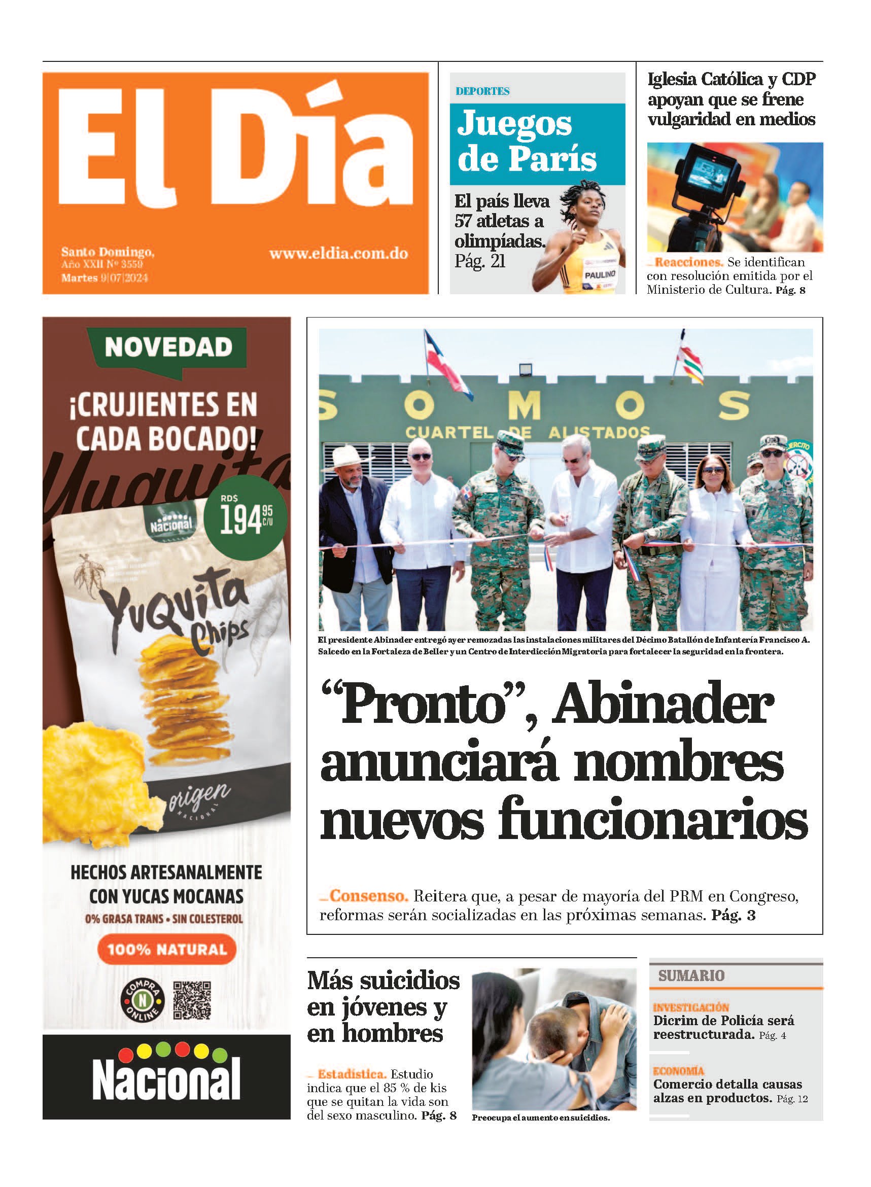 Portada Periódico El Día, Martes 09 Julio, 2024