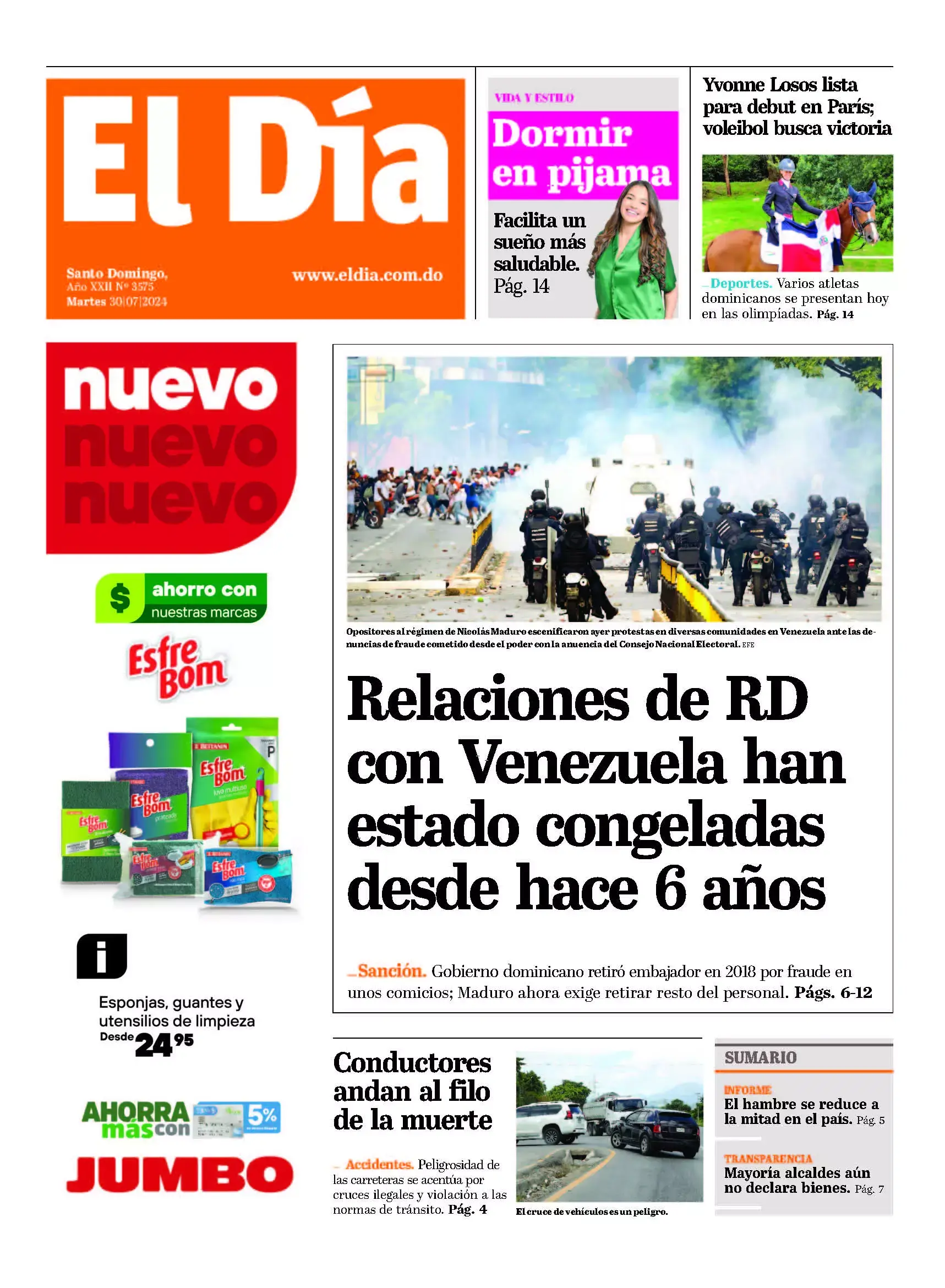 Portada Periódico El Día, Martes 30 Julio, 2024