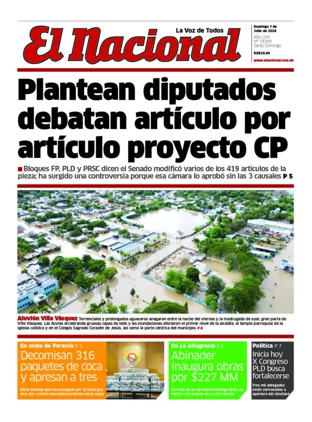 Portada Periódico El Nacional, Domingo 07 Julio, 2024