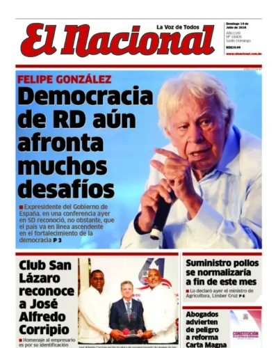 Portada Periódico El Nacional, Domingo 14 Julio, 2024