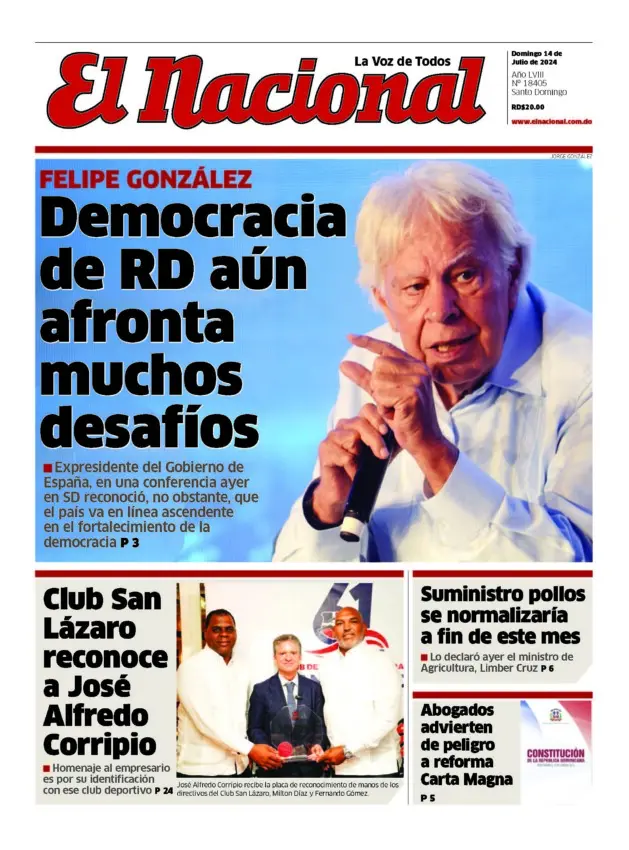 Portada Periódico El Nacional, Domingo 14 Julio, 2024