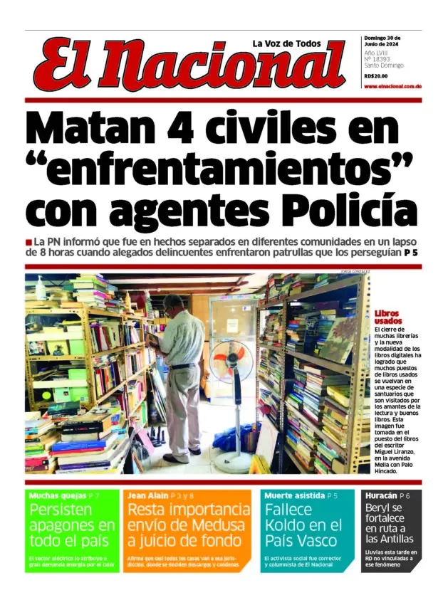 Portada Periódico El Nacional, Domingo 30 Junio, 2024