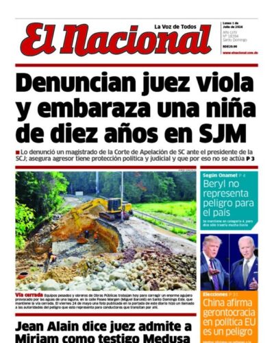 Portada Periódico El Nacional, Lunes 01 Julio, 2024