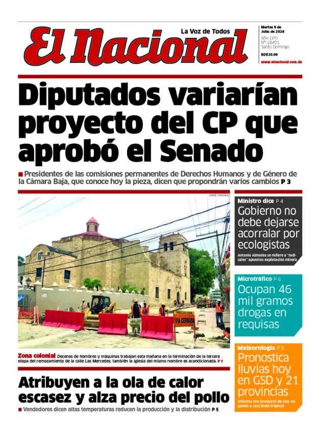 Portada Periódico El Nacional, Martes 09 Julio, 2024