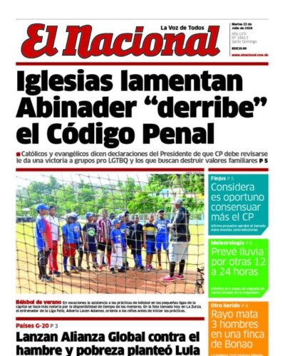 Portada Periódico El Nacional, Martes 23 Julio, 2024