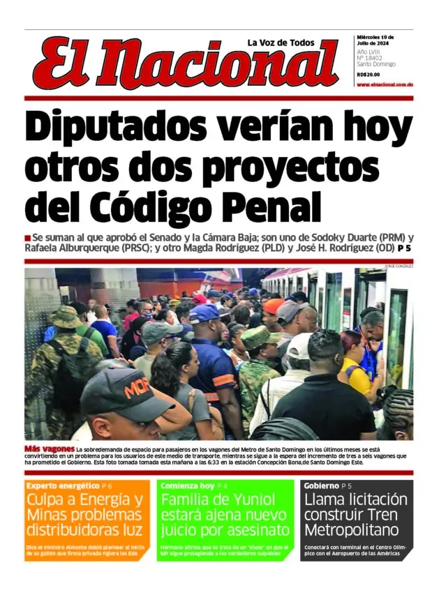 Portada Periódico El Nacional, Miércoles 10 Julio, 2024