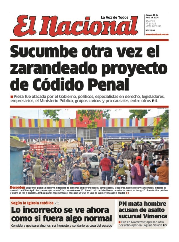 Portada Periódico El Nacional, Martes 23 Julio, 2024