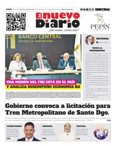 Portada Periódico El Nuevo Diario, Jueves 11 Julio, 2024