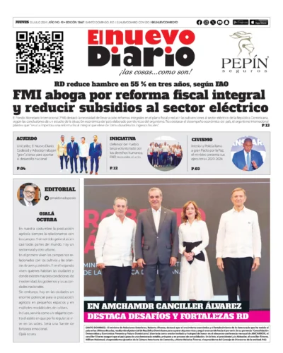 Portada Periódico El Nuevo Diario, Jueves 25 Julio, 2024