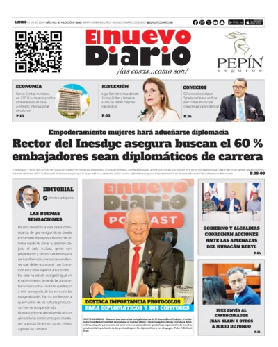 Portada Periódico El Nuevo Diario, Lunes 01 Julio, 2024