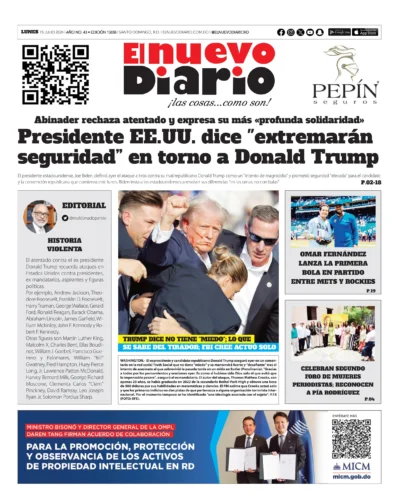 Portada Periódico El Nuevo Diario, Lunes 15 Julio, 2024