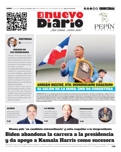 Portada Periódico El Nuevo Diario, Lunes 22 Julio, 2024