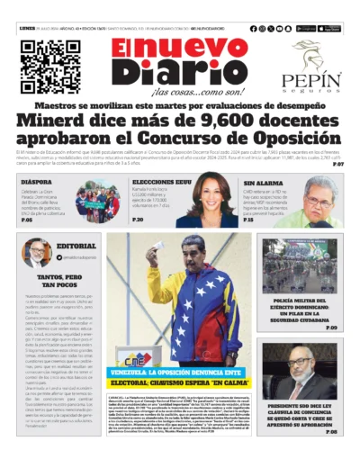 Portada Periódico El Nuevo Diario, Lunes 29 Julio, 2024