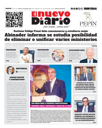 Portada Periódico El Nuevo Diario, Martes 23 Julio, 2024