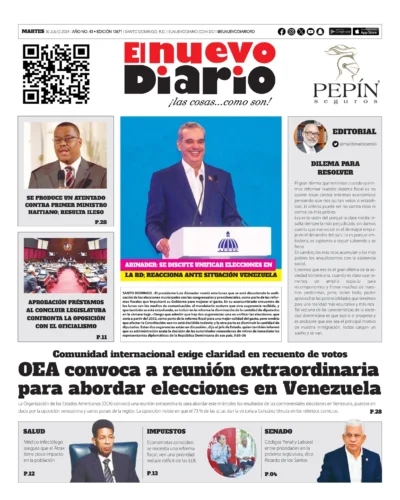 Portada Periódico El Nuevo Diario, Martes 30 Julio, 2024