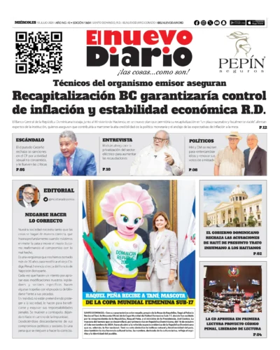 Portada Periódico El Nuevo Diario, Miércoles 10 Julio, 2024