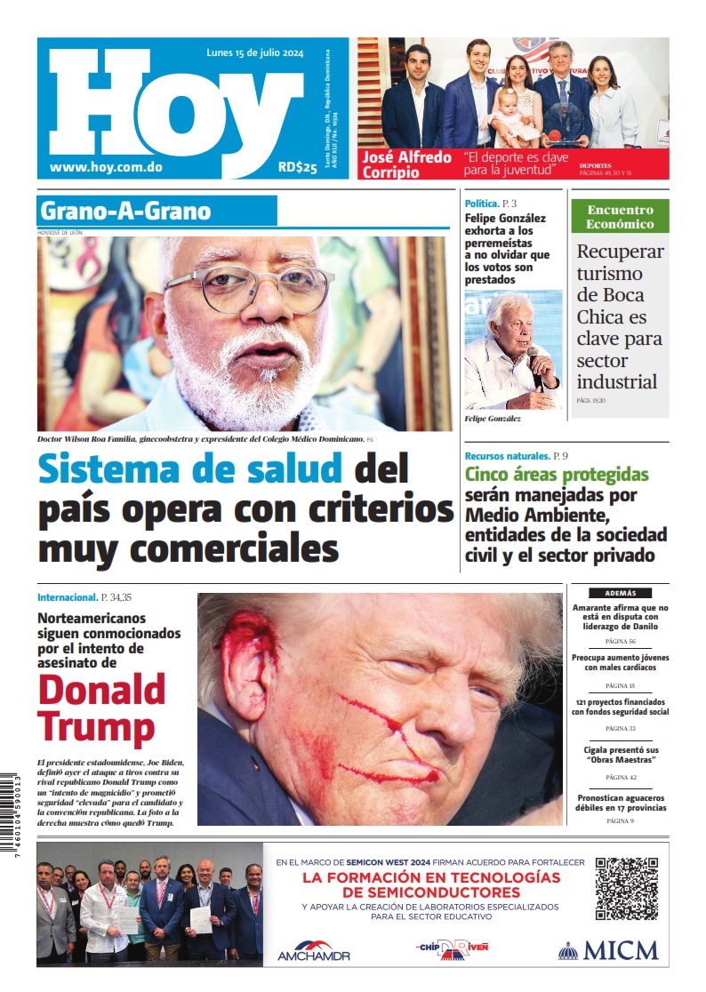 Portada Periódico Hoy, Lunes 15 Julio, 2024