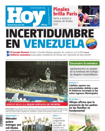 Portada Periódico Hoy, Lunes 29 Julio, 2024