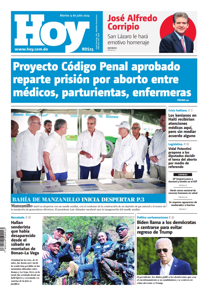 Portada Periódico Hoy, Martes 09 Julio, 2024